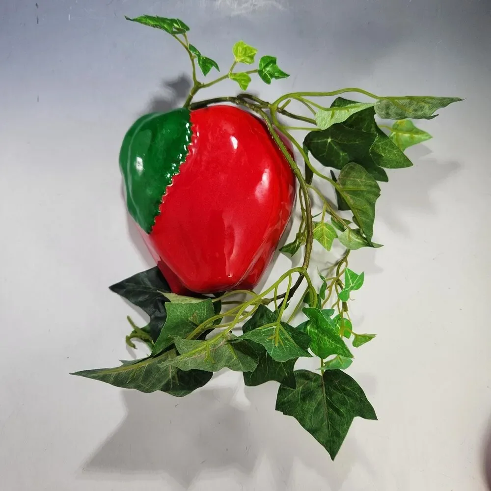 Set 2 Fruit Wall Pockets Hanging Apple & Orange Vtg Planter Gallery Wall Kitsch